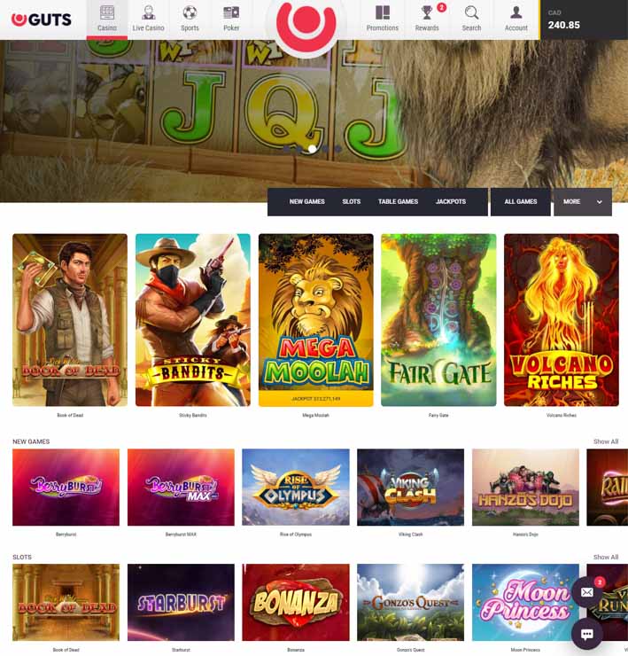 Guts Casino games.